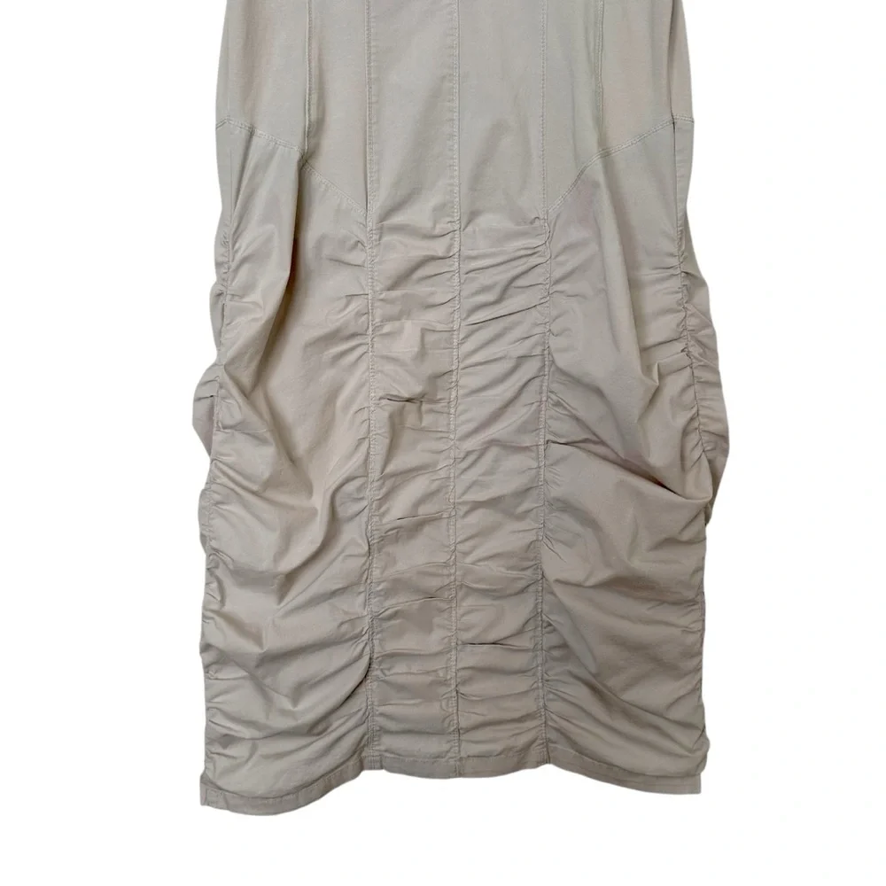 XCVI Ruched Neutral‎ Khaki Sleeveless Dress Cotton Stretch Size L